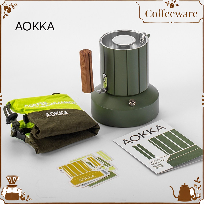 Coffee Equipment For Camping - AOKKA หม้อต้มกาแฟแบบวาล์วคู่ ลายกระบองเพชร อุปกรณ์ชงกาแฟแบบพกพา สำหรับใช้ในบ้านและกิจกรรมแคมป์ปิ้งกลางแจ้ง