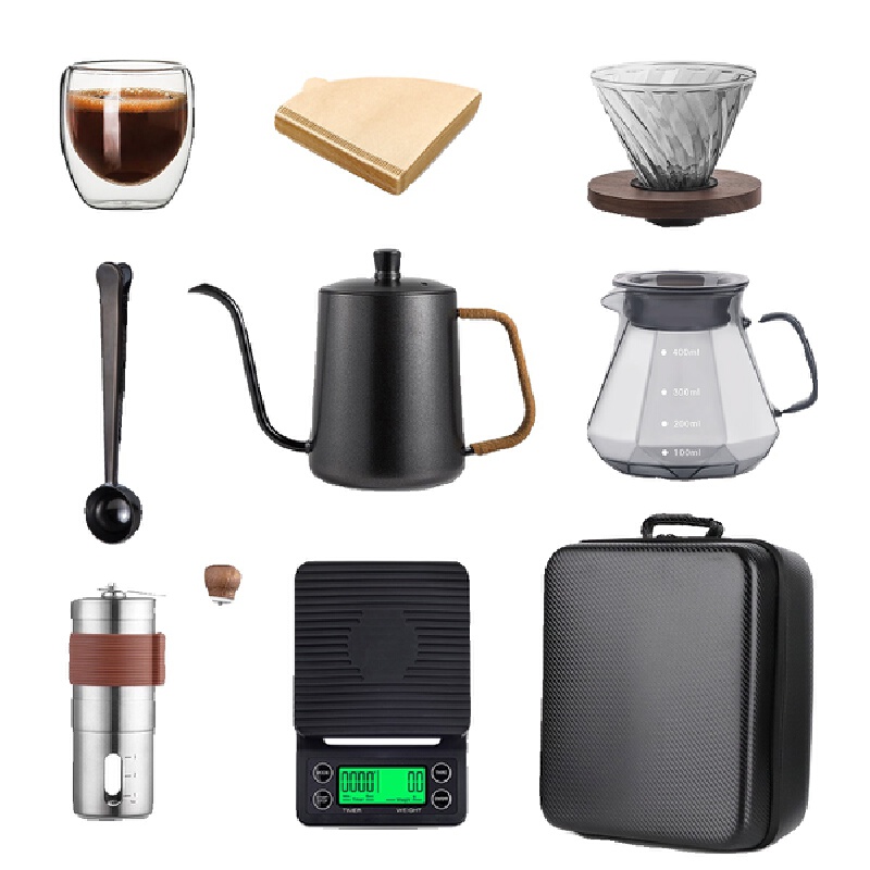 Coffee Equipment Pour Over - อุปกรณ์เสริมสำหรับกาแฟ ชุดเครื่องชงกาแฟแบบพกพา ชุดชงกาแฟแบบพกพาสำหรับเดินทาง อุปกรณ์ชงกาแฟสำหรับตั้งแคมป์กลางแจ้ง พร้อมที่เก็บ